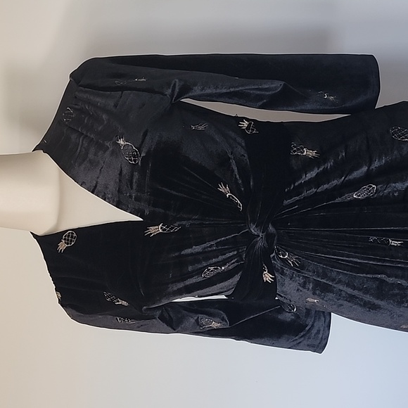 Peach Love black velvet long dress gold embroidered pineapples-S - Picture 2 of 8